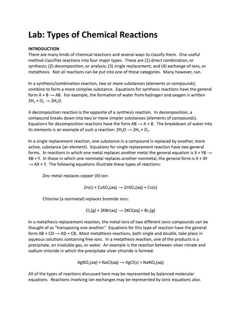 Jacob Gaudite S Types Of Reactions Lab S Lab Types Of Chemical