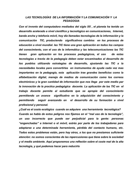 Ensayo De Las Tics Y La Pedagogia Pdf Pdf