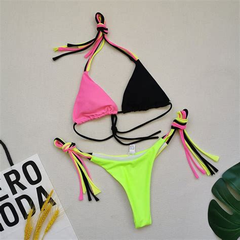Brazilian Thong Multicolour Triangle Bikini Set Swimwear Sale Women