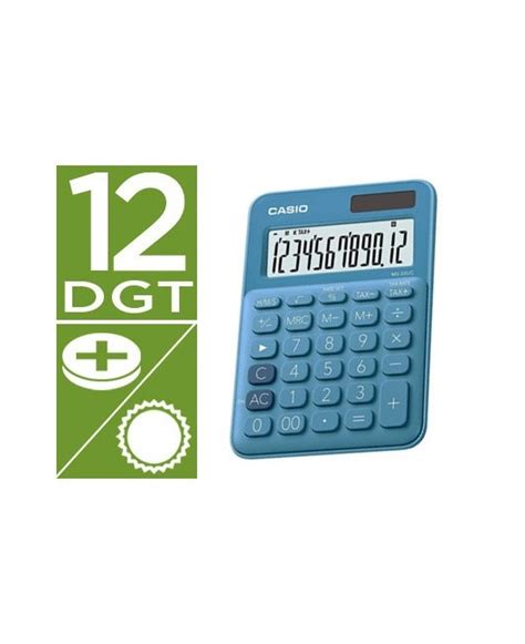 Calculadora Casio Ms 20uc Bu Sobremesa 12 Digitos Tax Color Azul