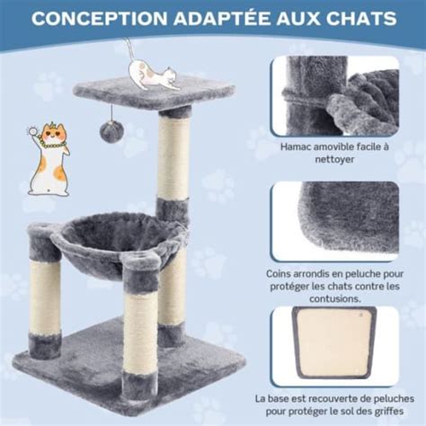 Arbre Chat Avec Griffoir De Sisal Hamac Confortable Balle Suspendue