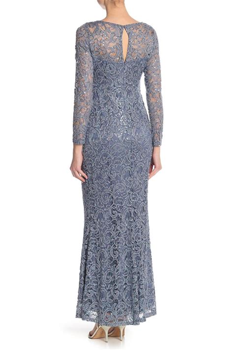 Marina Sequin Lace Long Sleeve Gown Nordstromrack Long Sleeve Lace