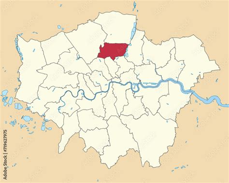 Red flat blank highlighted location map of the BOROUGH OF HARINGEY