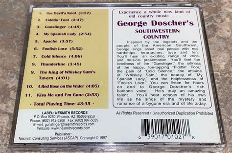 Gunslinger By George Doscher Cd 1997 Nesmith Records Southwestern