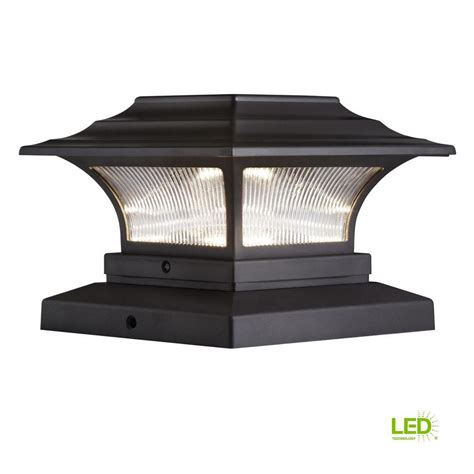 Hampton Bay Solar 4 In X 4 In Bronze Outdoor Integrated Led Deck Post Light With 6 In X 6 In