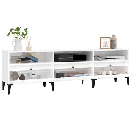 Meuble Tv Meuble Hi Fi Meuble Tv Blanc Brillant X X Cm Bois