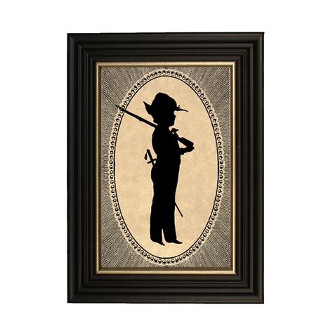 Framed Colonial Boy With Rifle Printed Silhouette Antique Vintage