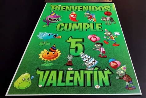 Cartel Bienvenidos Plants Vs Zombies Cumple Personalizado