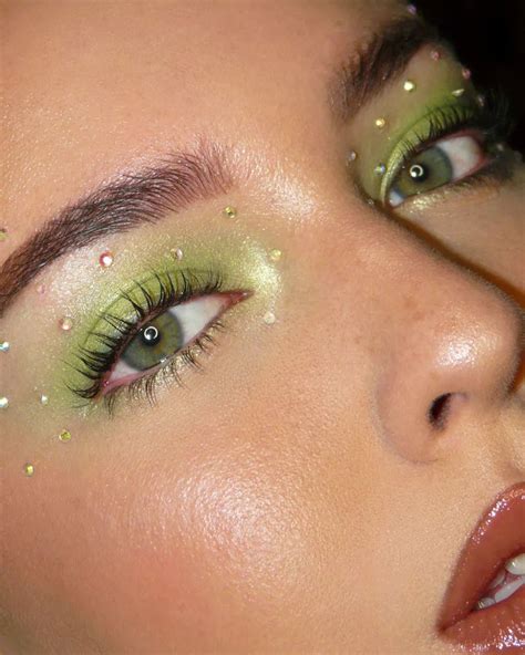 Rhinestone Makeup Colorful Rhinestones With Green Eyeshadow Ideias