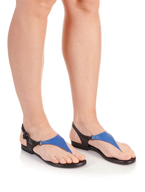 Flat Flip Flops Sandals In Blue And Black Leather Save The Queen