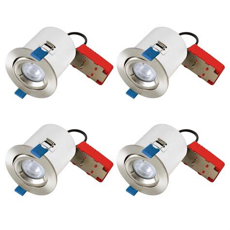 Set Of 4 Fire Rated Downlights Satin Chrome Tilt Fire Rated Recessed