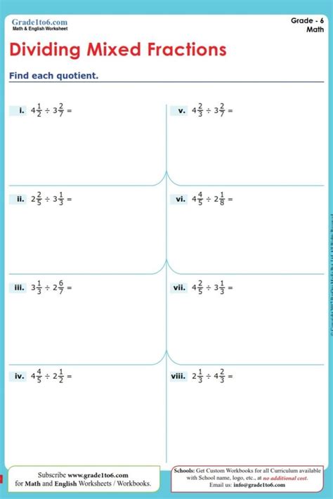 Dividing Mixed Numbers Worksheet