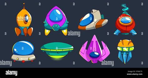 Nave Espacial Y Extraterrestre Ufo Ui Juego Vector Conjunto De Dibujos Animados Icono De La