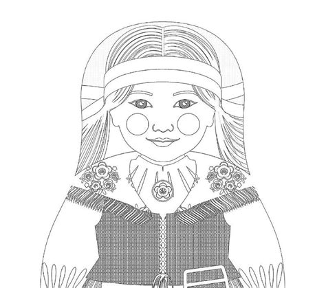 Finn Coloring Sheet Printable File Traditional Folk Dress Matryoshka