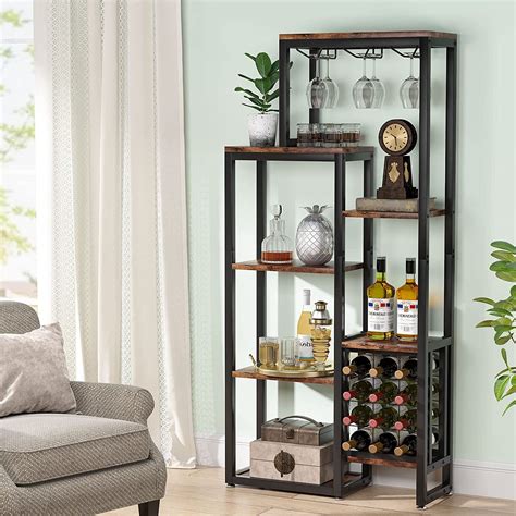 Stories Freestanding Wine Bakers Rack With Glass Holder And Wine