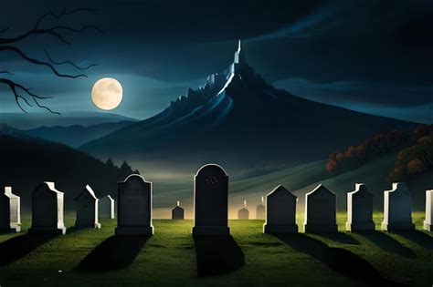 Premium Photo A Spooky Graveyard With A Full Moon In The Background