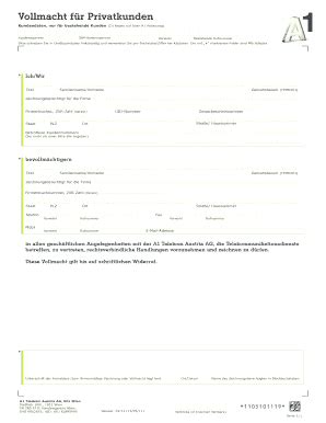 A1 Vollmacht Privatkunden Fill And Sign Printable Template Online