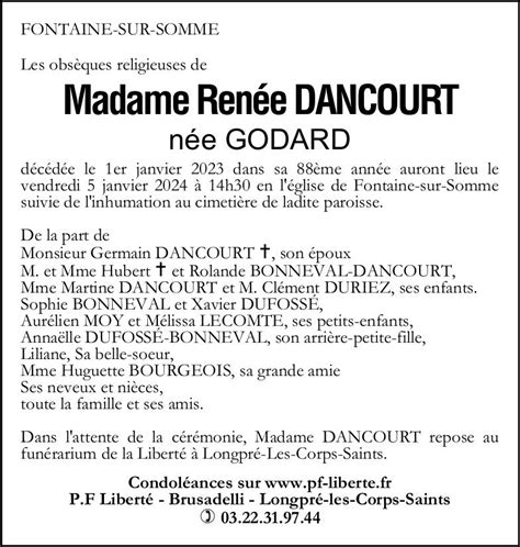 Avis De Décès De Renée Dancourt Pompes Funèbres Liberté Brusadelli