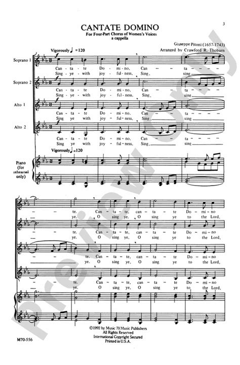 Cantate Domino Ssaa Choral Octavo Giuseppe Pitoni Digital Sheet