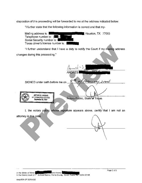 Harris Texas Waiver Of Service US Legal Forms