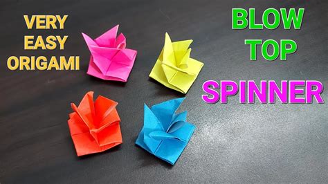 How To Make Very Easy Origami Blow Top Spinner Youtube