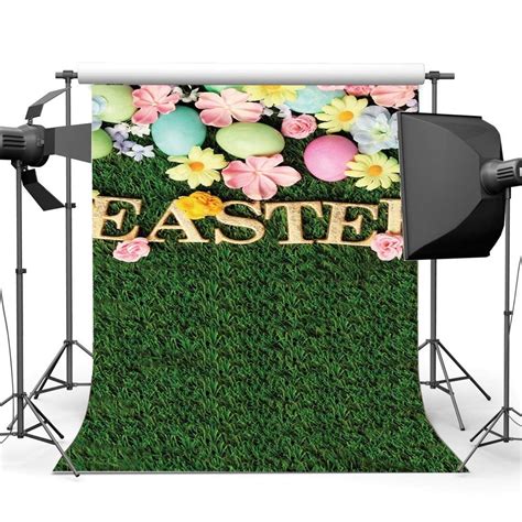 Abphoto Polyester X Ft Happy Easter Eggs Backdrop Fresh Flowers Green