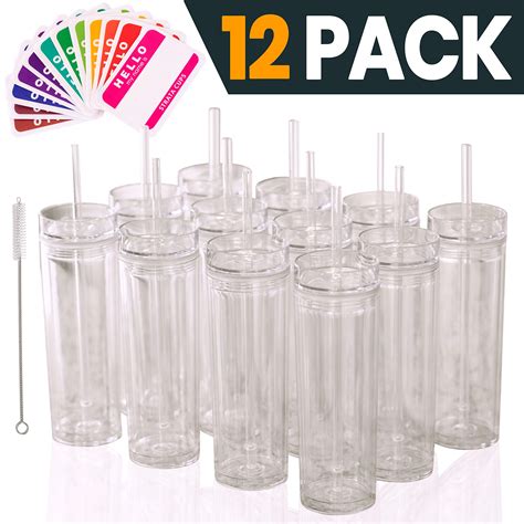 Strata Cups Skinny Tumblers Clear Acrylic Tumbler With Lids And Straws