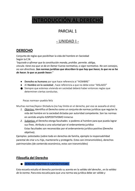 Resumen Derecho IntroducciÓn Al Derecho Parcial 1 Unidad I