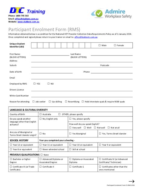 Fillable Online Participant Enrolment Form RMS Fax Email Print