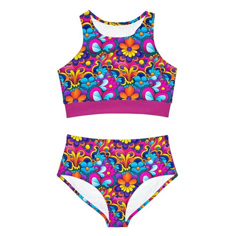Sporty Bikini Set Disco Hippy Look Flower Power Etsy