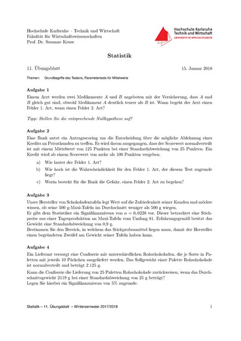 Bungsblatt Statistik Ws Hochschule Karlsruhe Technik Und