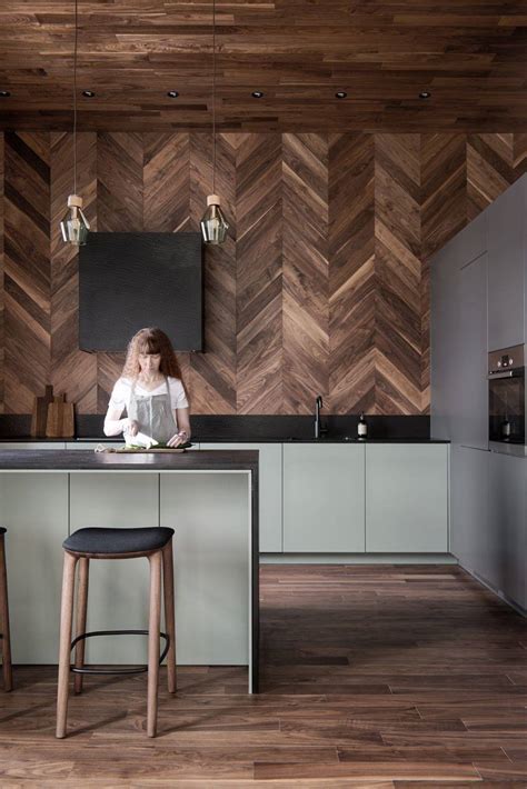 Keuken Met Houten Houten Vloer Plafond En Wandbekleding