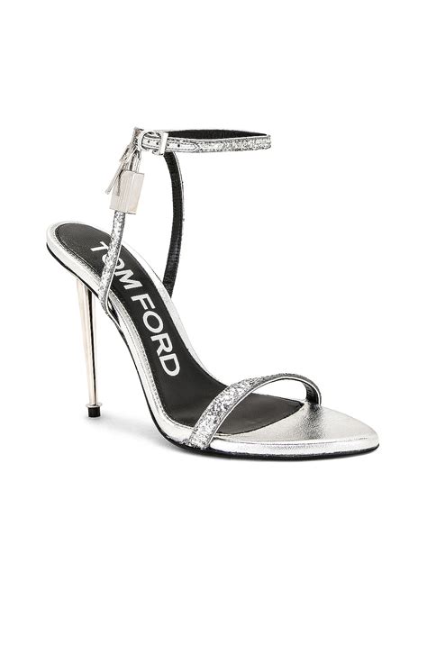 TOM FORD Padlock Pointy Naked 105 Sandal In Silver Glitter FWRD