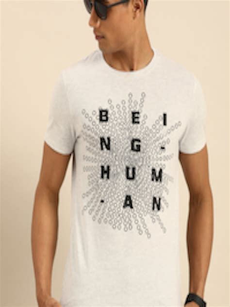 Buy Being Human Men Grey Melange Printed Round Neck T Shirt Tshirts