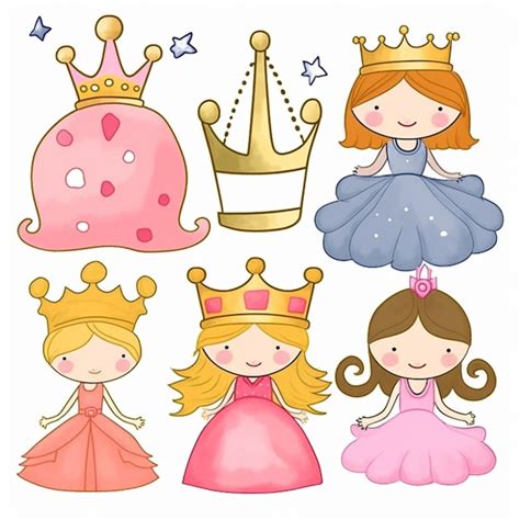 Premium Photo A Group Of Princesses With Crowns And Dresses Generative Ai