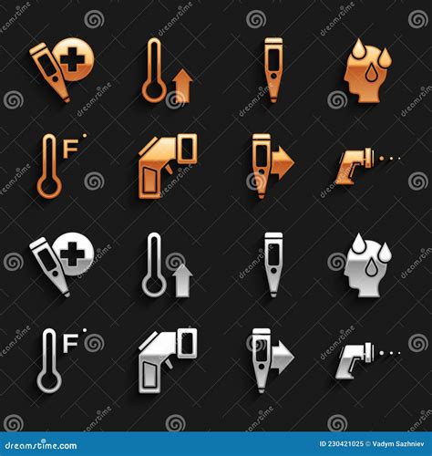 Set Digital Thermometer High Human Body Temperature Meteorology And Icon Vector Stock Vector