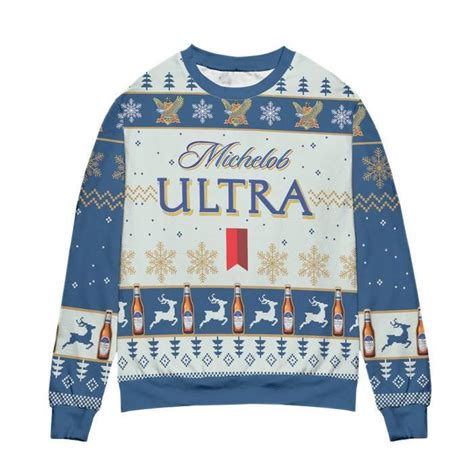 Michelob Ultra Snowflake Reindeer Pattern Ugly Christmas Sweater Let