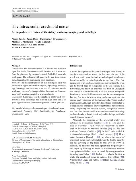 The Intracranial Arachnoid Mater A Comprehensive Review Of Its History