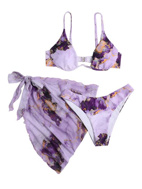 Soly Hux Women S Piece Tie Dye Bikini Set Swimsuit With Sarongs Cover