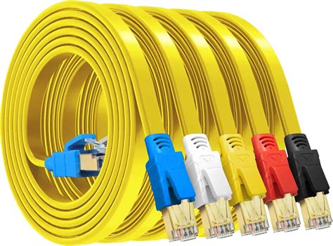 Hqgc Cat7 Ethernet Cable 5ft 5 Packhigh Speed Flat Lan Cable10gbps 600mhz Ethernet