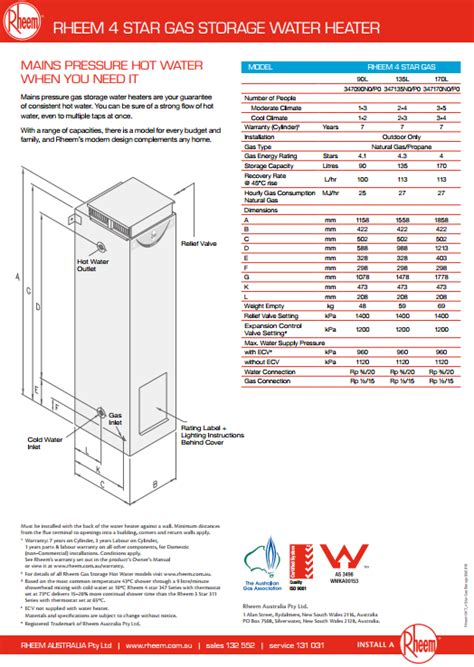 Rheem 4 Star 170L Gas Water Heater