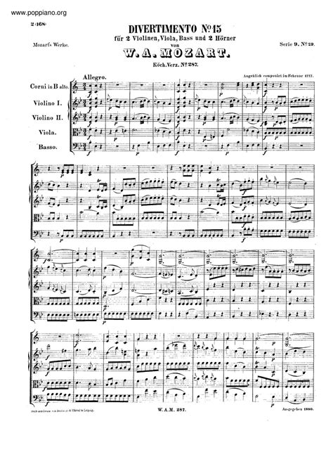 Wolfgang Amadeus Mozart Divertimento In B Flat Major K H Pdf