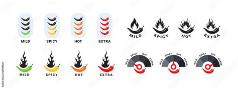 Spicy Level Icons Set Hot Natural Chili Pepper Symbols Spicy And Hot Vector Scalable Graphics