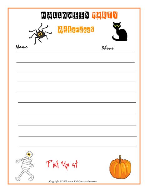 Party Sign Up Sheet Template