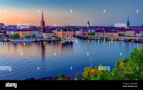 The city skyline at sunset in Stockholm, Sweden Stock Photo - Alamy