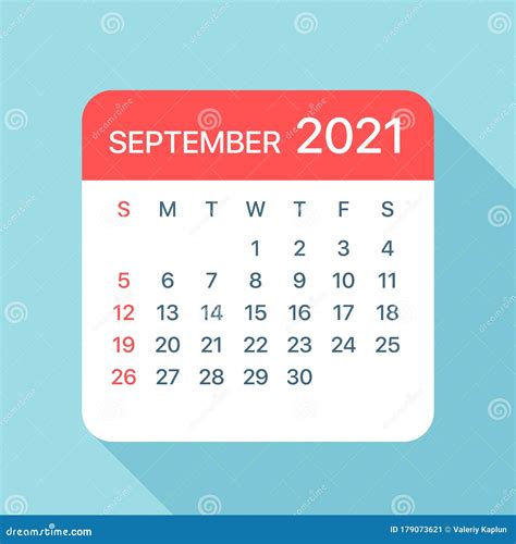 September 2021 Calendar Leaf Vector Illustration Stock Illustration