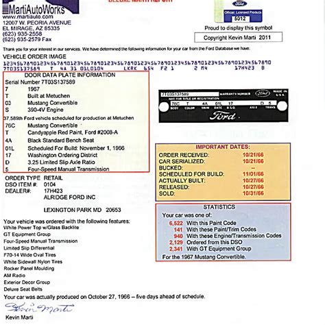 1967 Mustang Data Plate And Vin Decoder