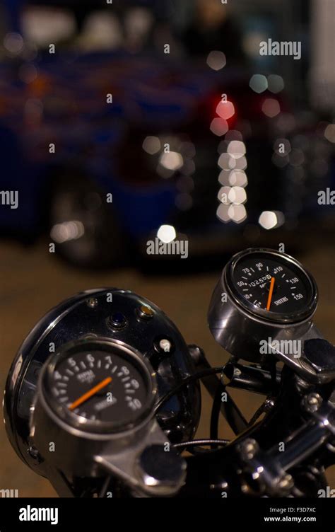 Dials On A Classic Motorcycle At Night Stock Photo Alamy