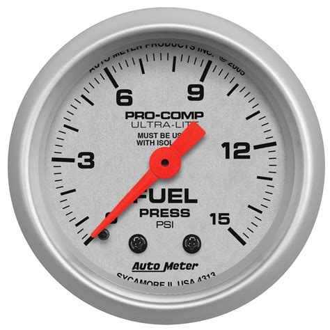 AutoMeter 2 1 16in 0 15 PSI Ultra Lite Mechanical Fuel Pressure Gauge