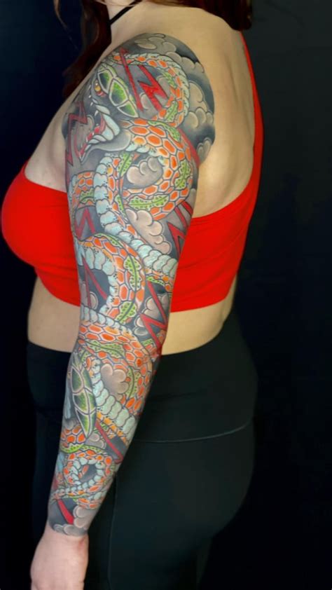 Full Sleeve Snake Tattoo By Mark Thompson Rjapanesetattoodallas